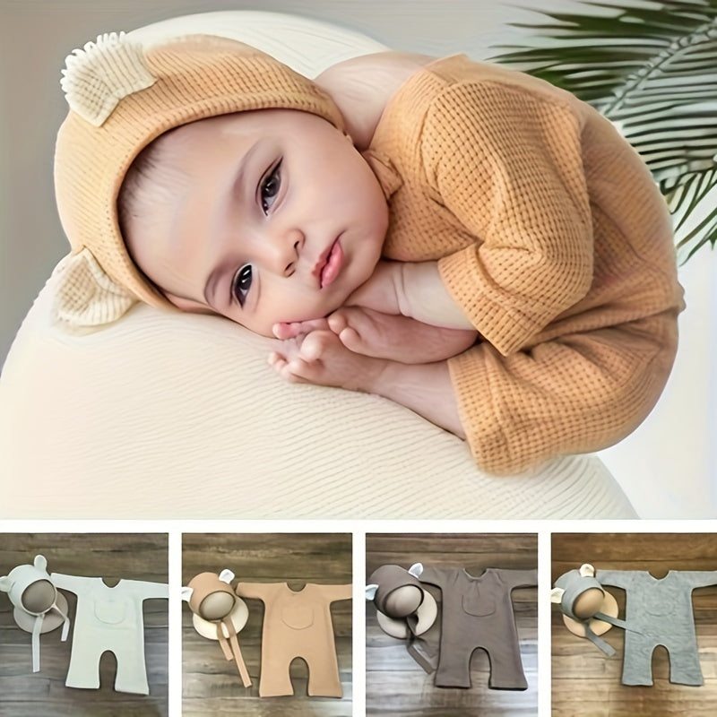 Newborn Baby Knitted Hat and Bodycon Onesie Photography Props