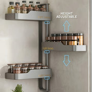Black Rotating Kitchen Spice Rack Wall Mount Aluminum Organizer for Seasonings and Oils