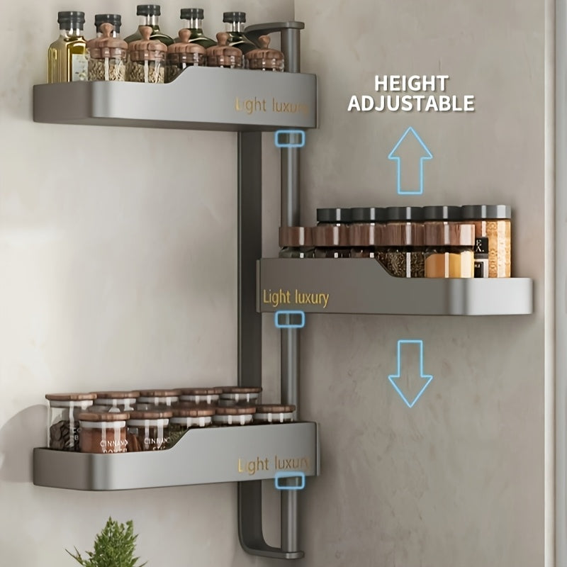 Black Rotating Kitchen Spice Rack Wall Mount Aluminum Organizer for Seasonings and Oils