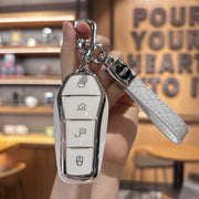 Car Key Shell TPU Soft Flexible Cover for 4-Button Key with Keychain