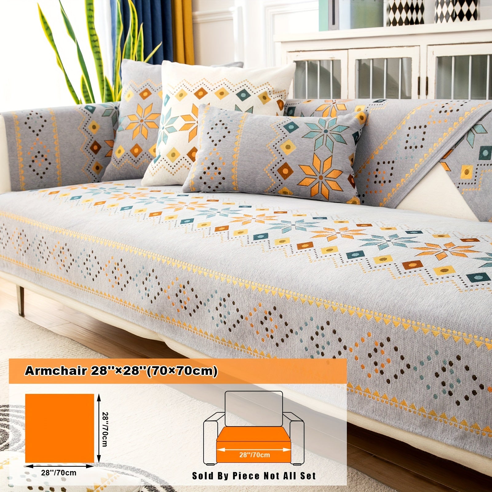 Bohemian Embroidered Sofa Slipcover with Pillowcase and Cushion Covers for Living Room and Bedroom