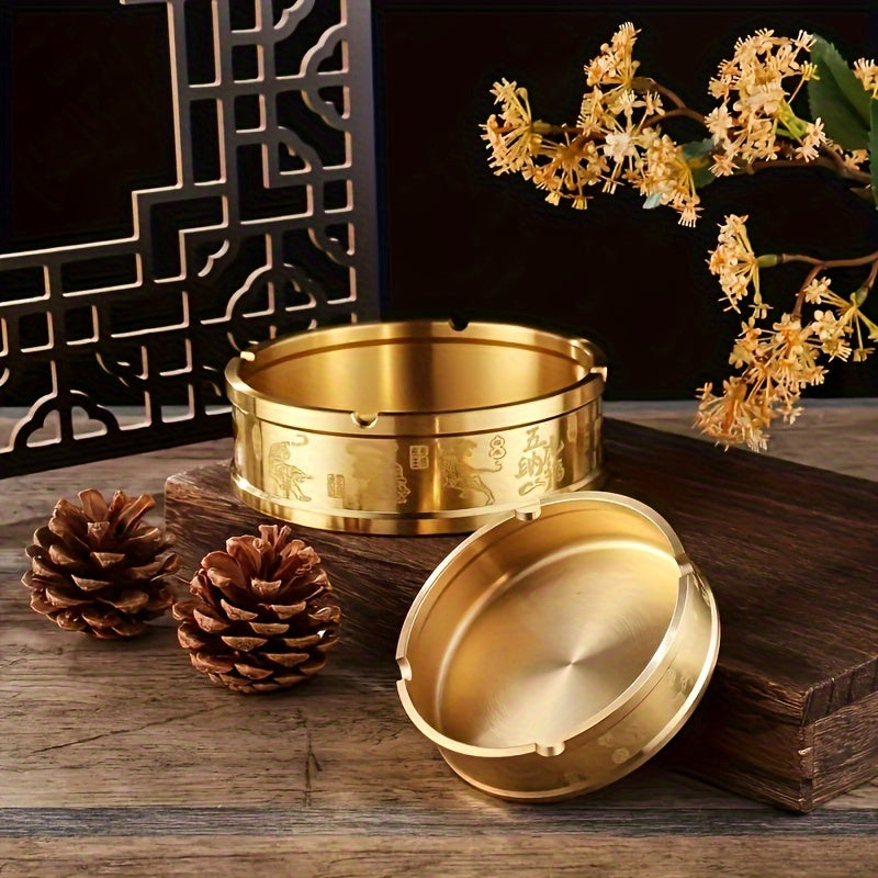 Brass Tiger Ashtray Round Decor for Home Office Bar Gift