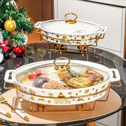 Керамическая рождественская кастрюля с крышкой и железной подставкой - Идеально подходит для приготовления супов, рагу и запеканок на кухне