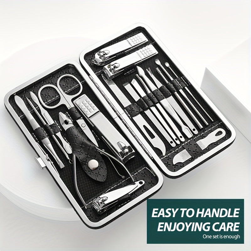 19-Piece Stainless Steel Personal Care Set with Manicure Clippers and Travel Case