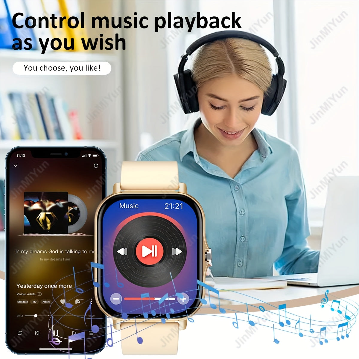 Smartwatch for Men and Women 1.83 Inch Full Screen Touch Fitness Tracker with Wireless Calls and Text Pink Band