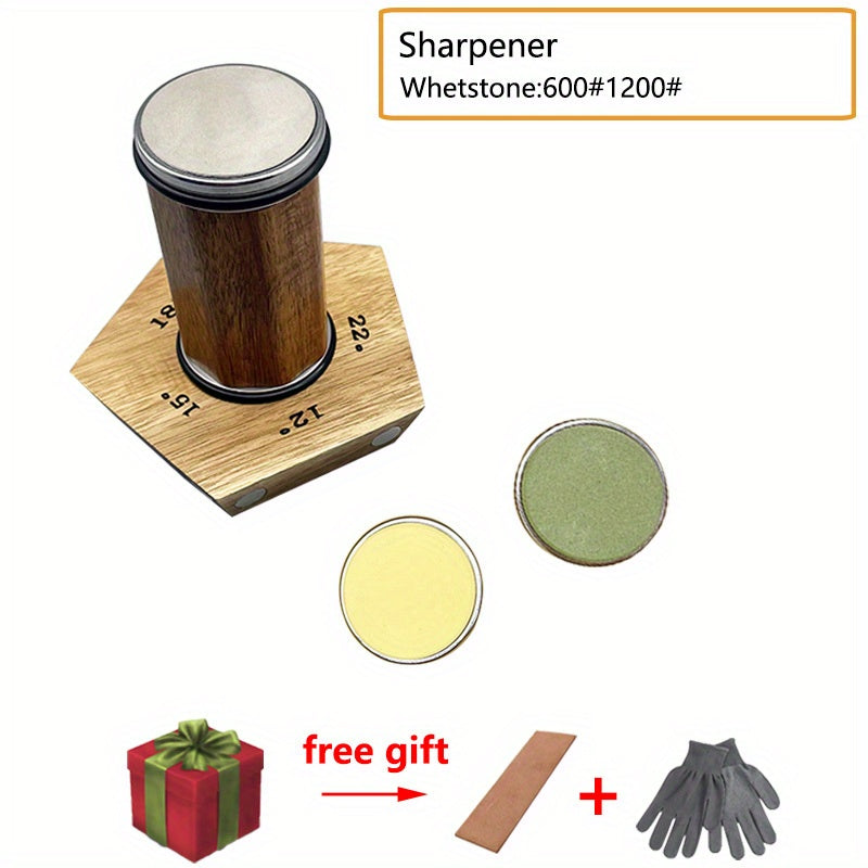 Yog'och asosli kichik pichoq silliqlash mashinasi, zanglamas po'lat komponentlar, olmos va whetstone silliqlash toshlari, 5 sozlanadigan burchaklar va oshxona pichoqlari uchun magnit tortish uchun.