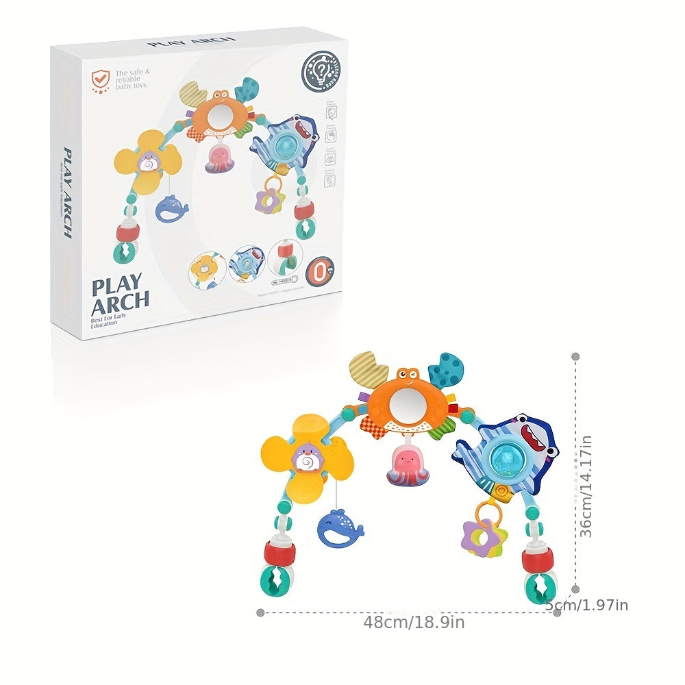 Игрушечная кроватка с колокольчиком для новорожденных, подходит для детей от 0 до 1 года, может быть подвешена на автомобильные кресла безопасности или детские коляски для комфорта и обучения.