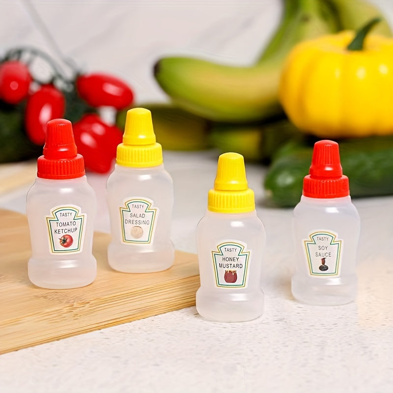 Set of 4 Mini Sauce Dispenser Bottles for Salad Ketchup Honey Soy Plastic