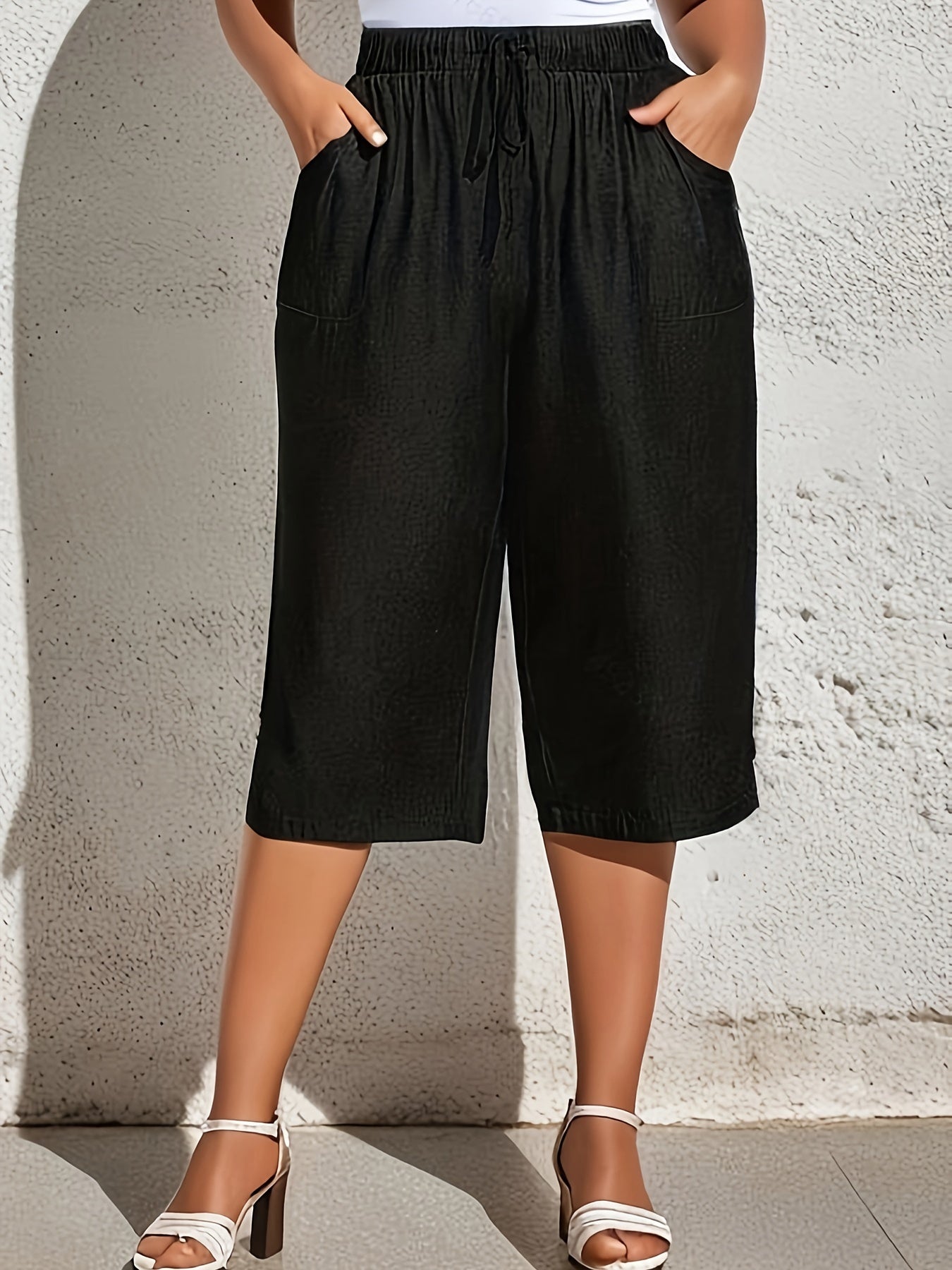 Adult Seven-Eighth Pants Cotton Slim Fit Trousers Black