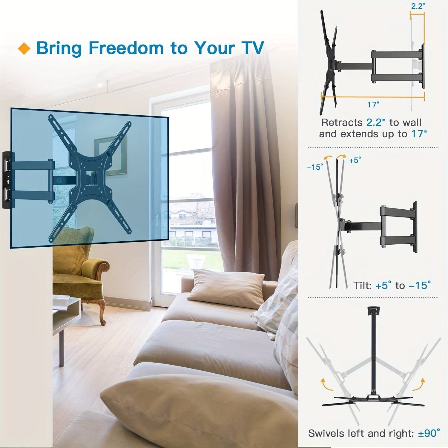 Full-Motion TV Wall Mount Bracket for 32-55 Inch LED LCD Curved Screens
