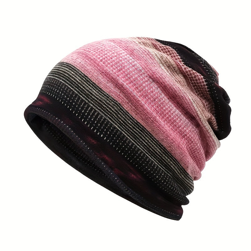 Unisex 2-in-1 Striped Beanie and Scarf Set Warm Winter Accessories
