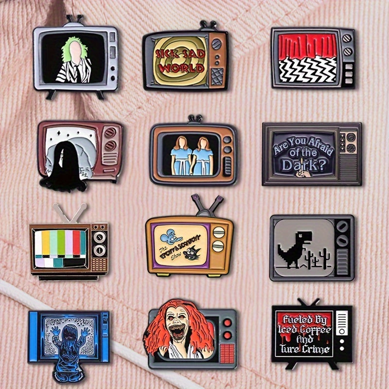 Набор брошей «Хэллоуинский ужас» на ТВ: набор из 12 значков в стиле панк из сплава для свитеров, рюкзаков и не только - с уникальными аксессуарами и подарками на мультфильм.
