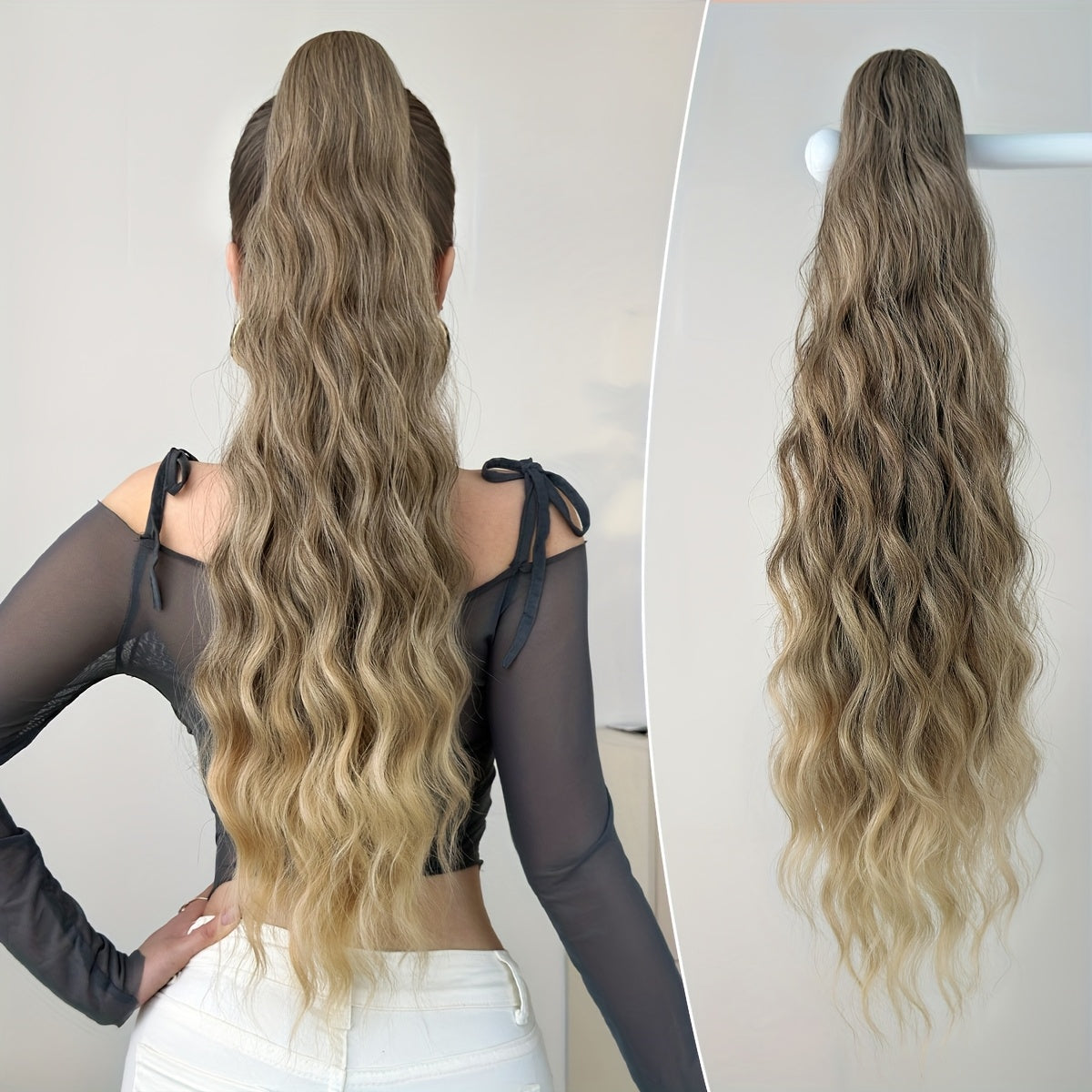 Women's Water Wave Ponytail Extension Clip-in Curly Hairpiece 66cm