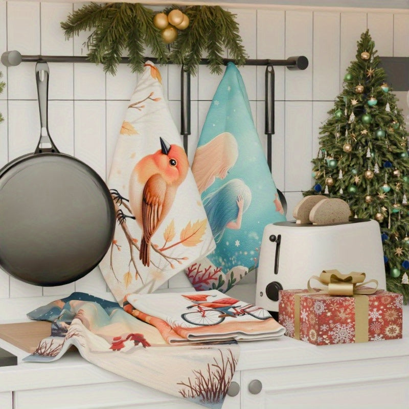 Set of 4 Kitchen Towels 18x66cm Tea Towels Soft Material Winter Kitchen Decor