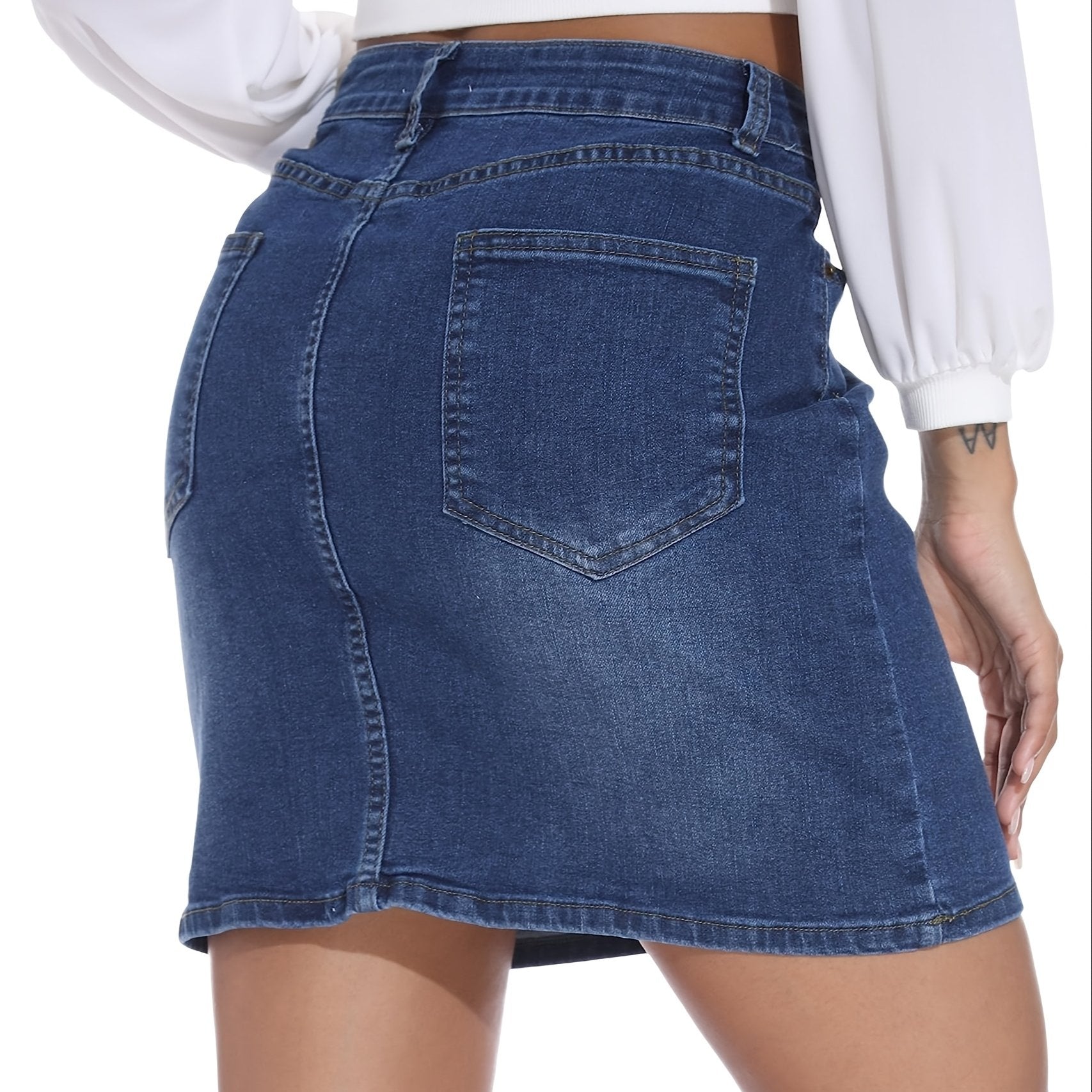 Plus Size Women's Denim Skirt High Waist Pockets Stretch Comfortable Summer