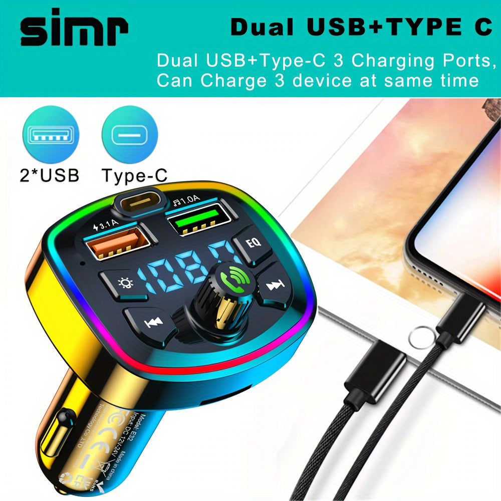 Wireless Car Charger with FM Transmitter, Fast USB & Type-C Charging