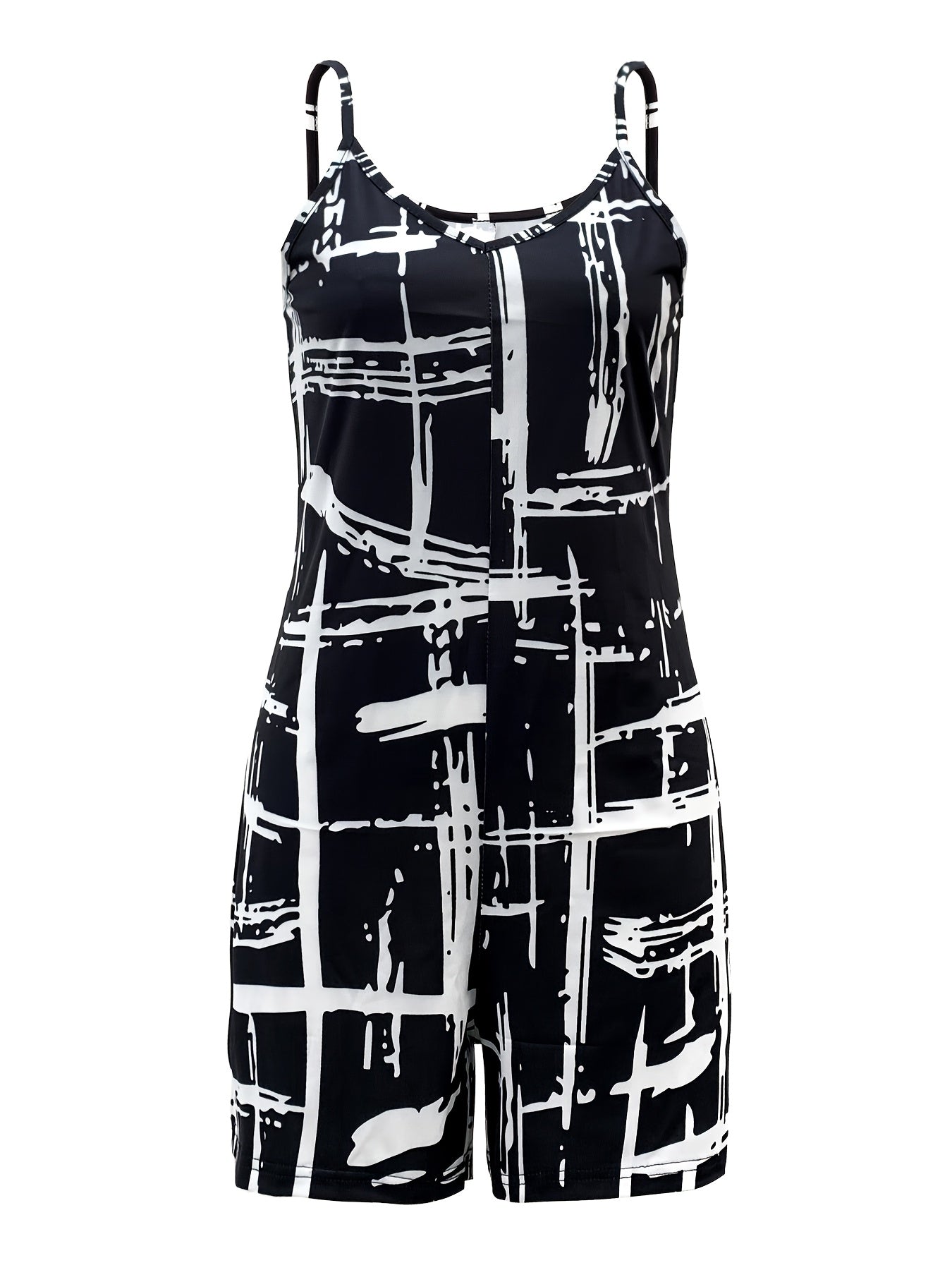 Women's V-Neck Black and White Block Print Dress Shorts Summer Fashion