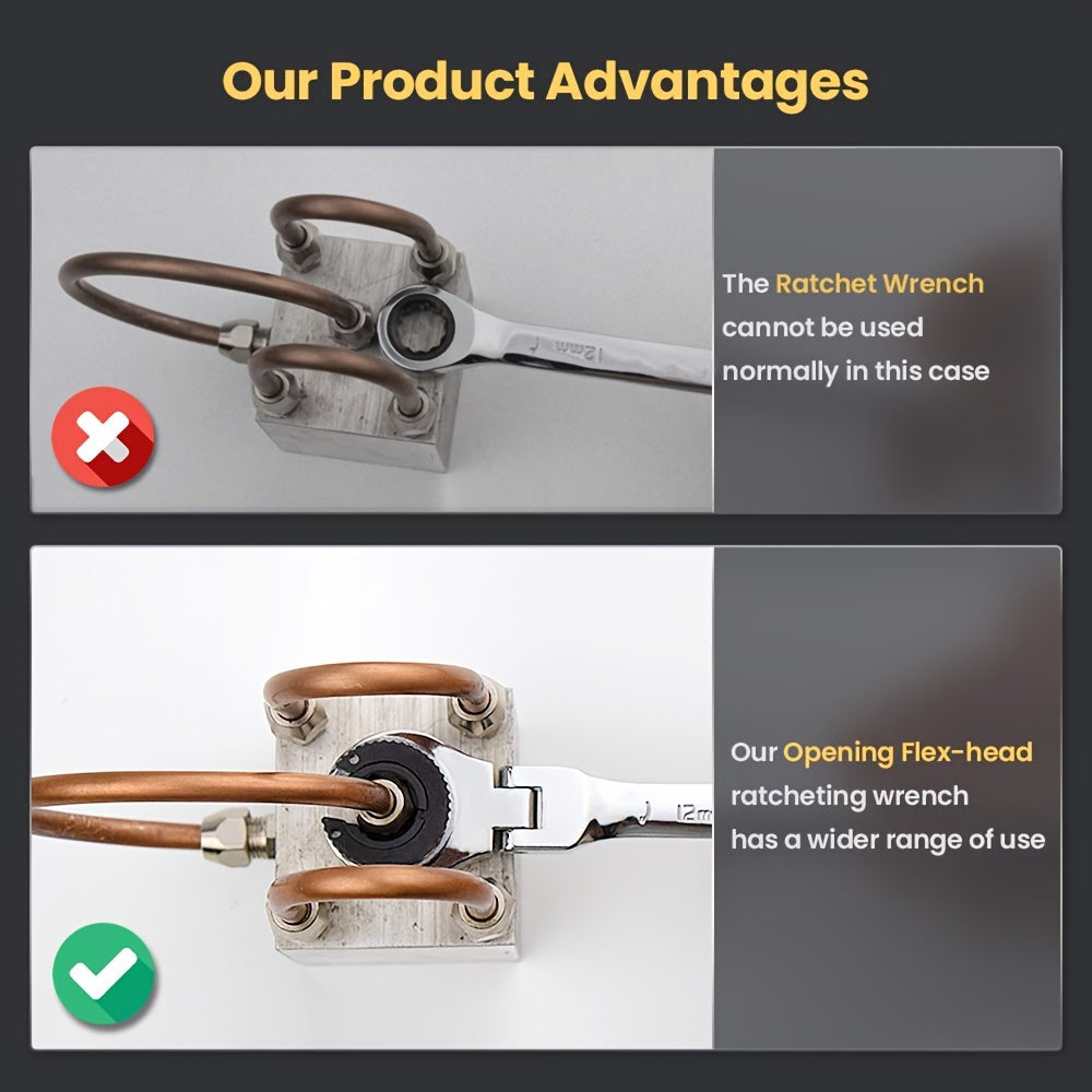 Ratchet kaliti to'plami Avtomobil tormoz, yonilg'i quvuri uchun ochiq-oydin, moslashuvchan bosh, 72 tish