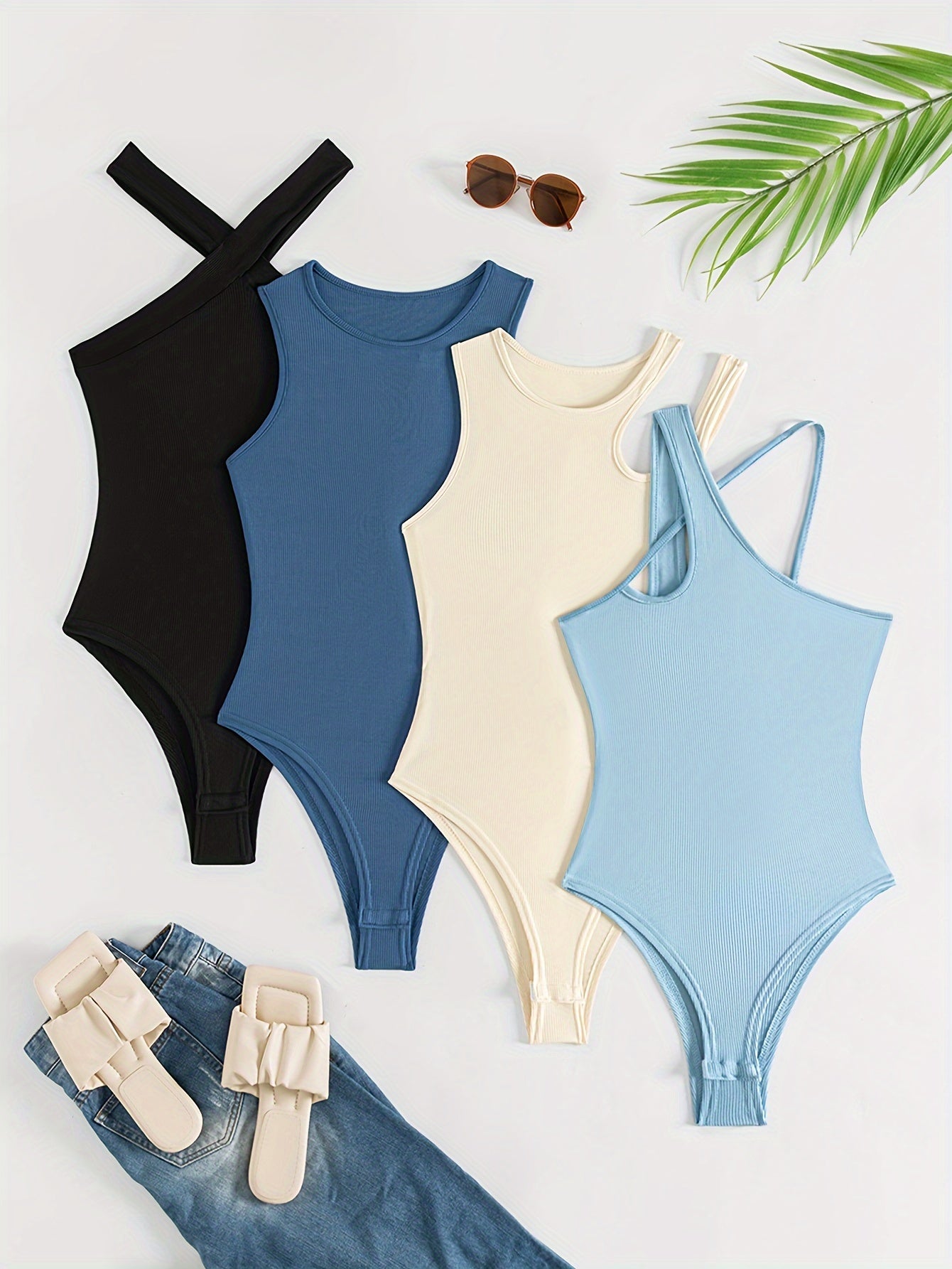 Women's Sleeveless Halter Vest Solid Color Slim Fit Crew Neck Summer Casual