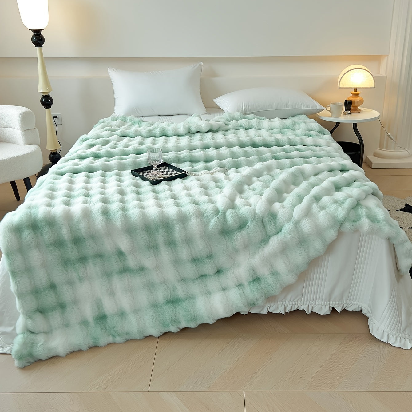 Tie-Dye Faux Rabbit Fur Blanket Shaggy Plush Bed Sofa Throw Cozy Fluffy