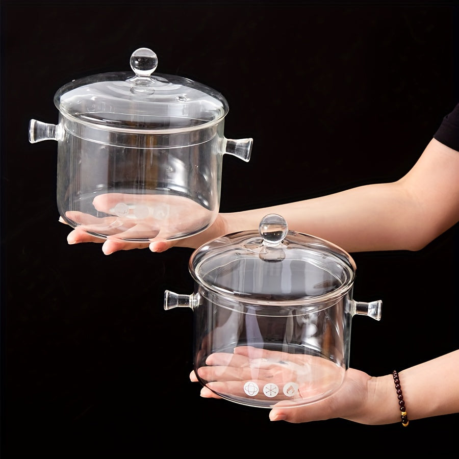 High Borosilicate Glass Soup Pot Double Handle Compatible with Electric Ceramic Gas Stoves