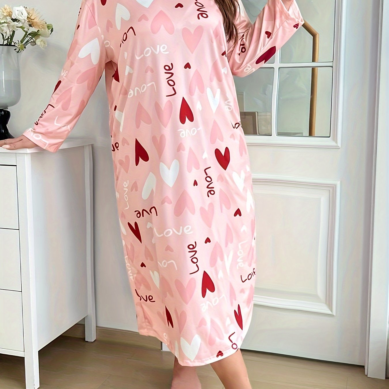 Women's Plus Size Long Sleeve Sleep Dress All-Season Cozy Lounge Wear