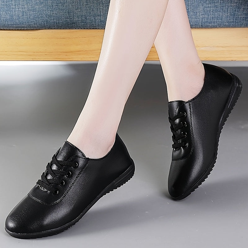 Zapatillas de moda de caña baja para mujer, color sólido, para todas las estaciones, con cordones