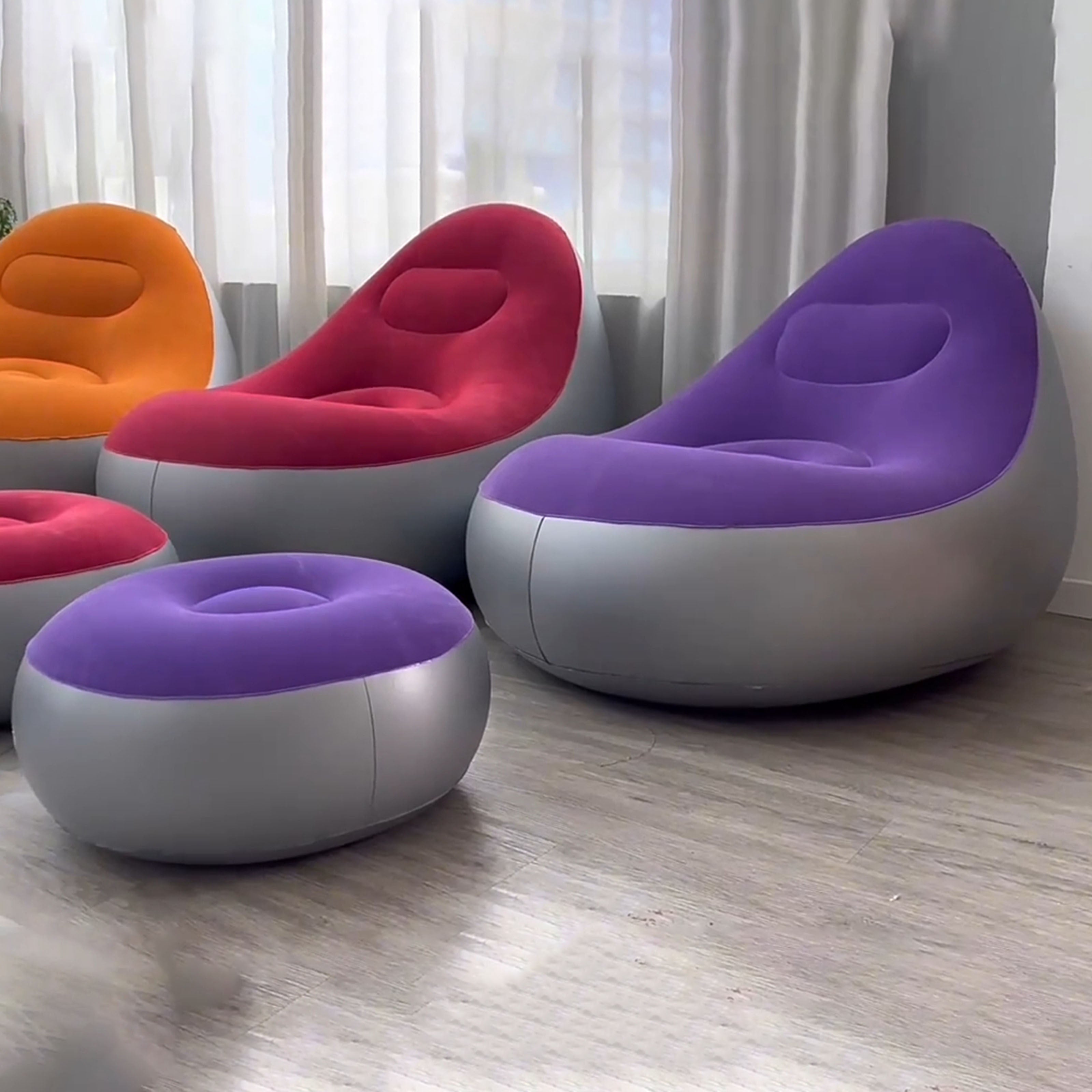 Inflatable Lounger Sofa Portable Outdoor Camping Sunbathing Red Plastic