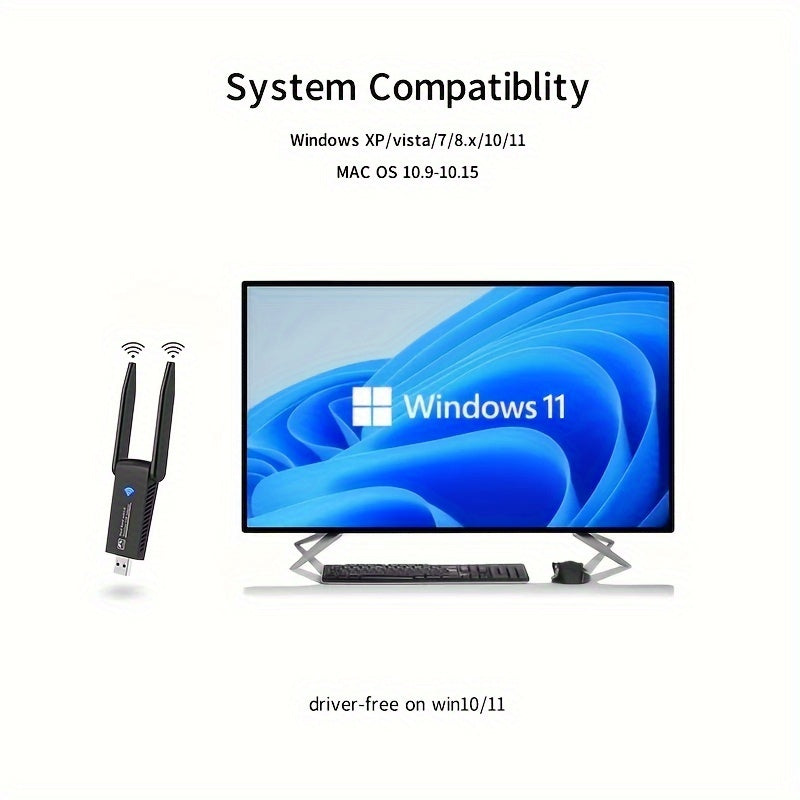 Windows MacOS uchun 5dBi antennalar bilan 1300Mbps Dual Band USB WiFi adapteri