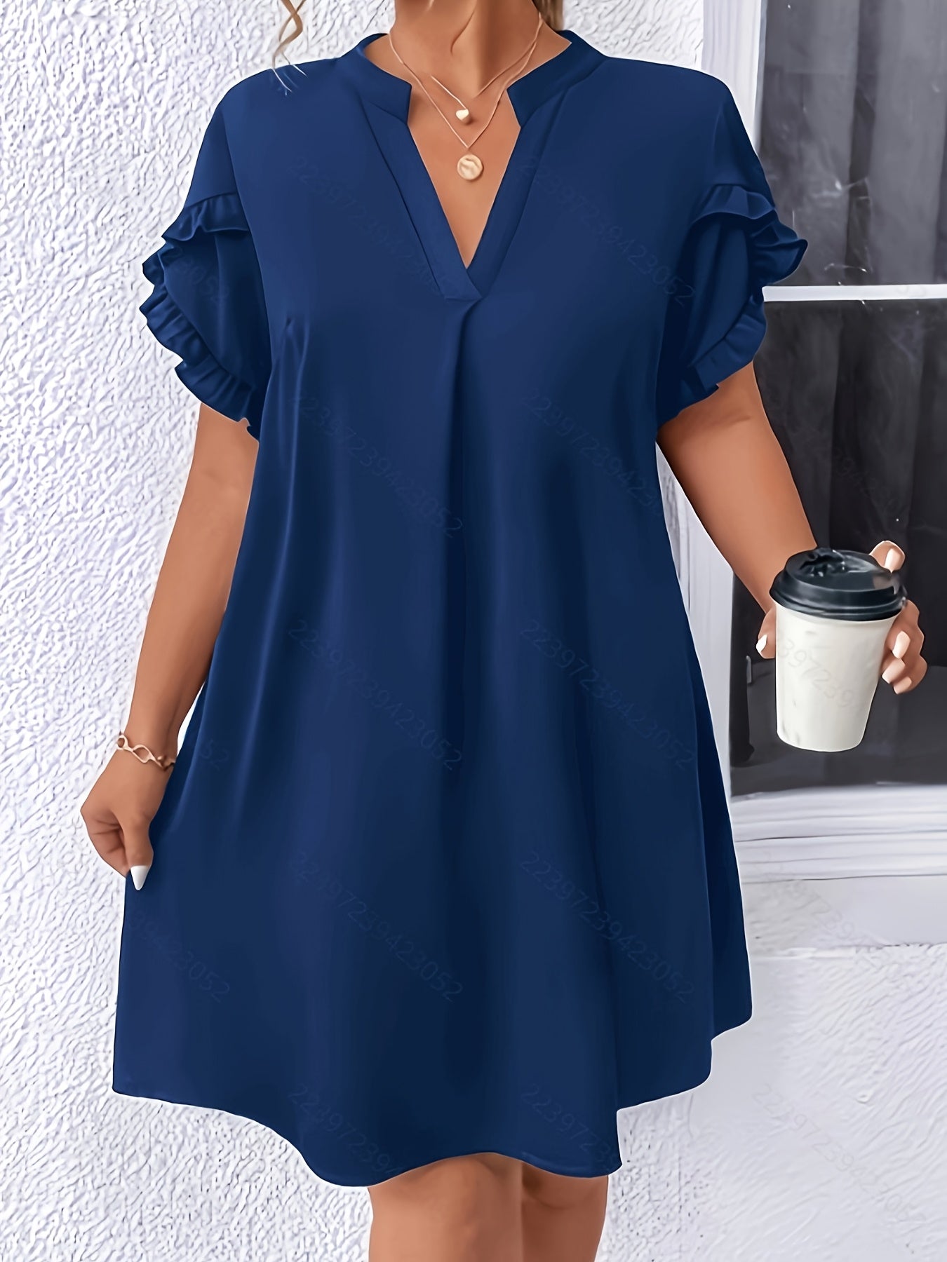 Women's Burgundy Midi Dress with Ruffle Sleeves V-Neck Flowy Spring Summer