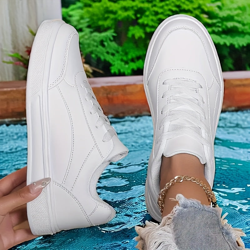 Women White Casual Sneakers Lightweight Lace-Up All-Season Athletic Shoes