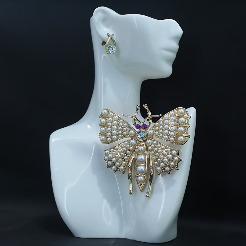 Vintage Bee-Shaped Brooch with Faux Pearls and Rhinestones for Women