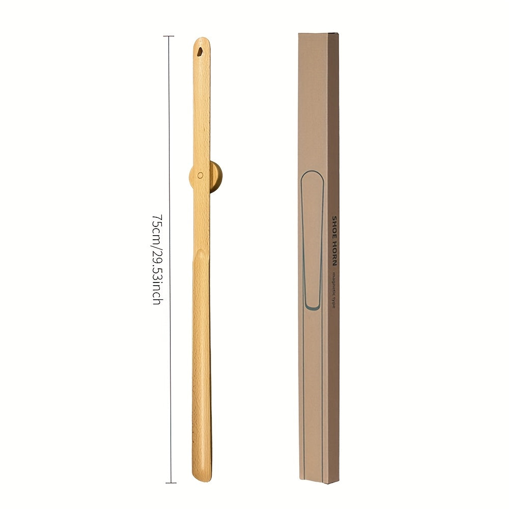 Long Wooden Shoe Horn 75cm with Magnetic Base Durable Beechwood