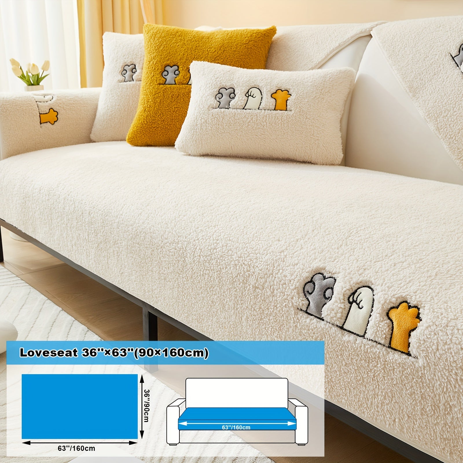 Софа с чехлом из шерпы, дружелюбным к домашним животным и нескользящим защитным покрытием для домашнего декора.