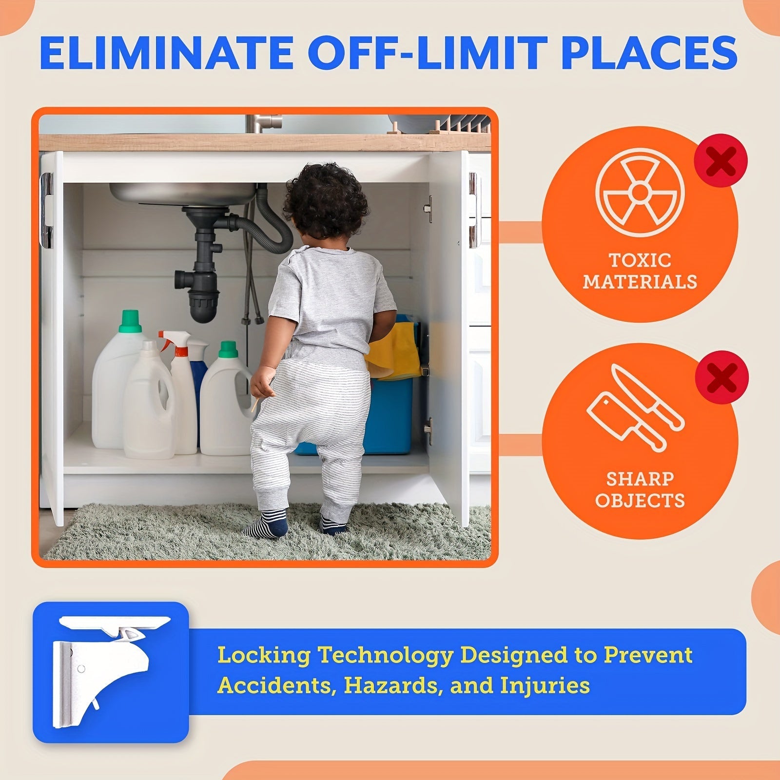 Magnetic Cabinet Locks No Screws or Drilling Invisible Child Safety Locks for Cabinets and Drawers