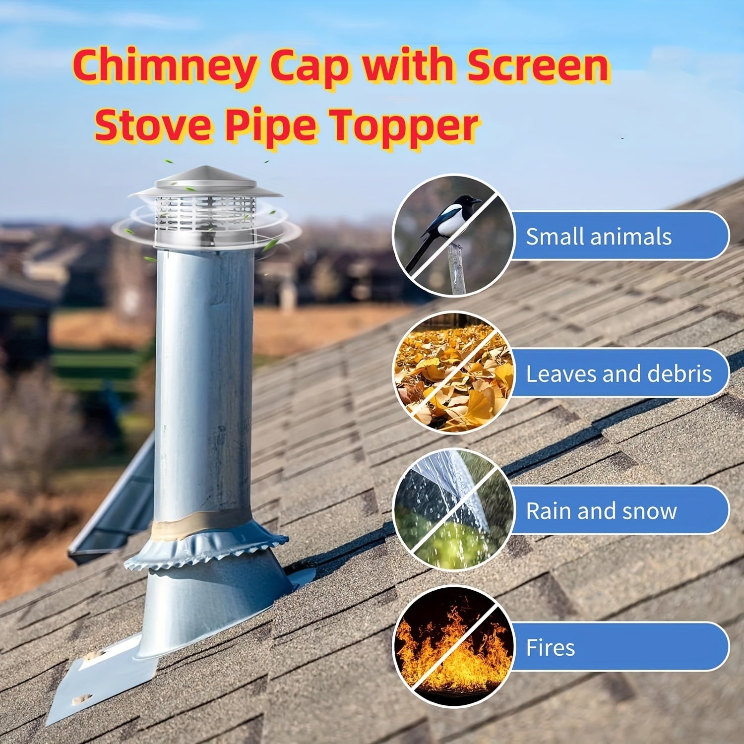 Stainless Steel Chimney Cap with Conical Top and Flue Pipe Cover