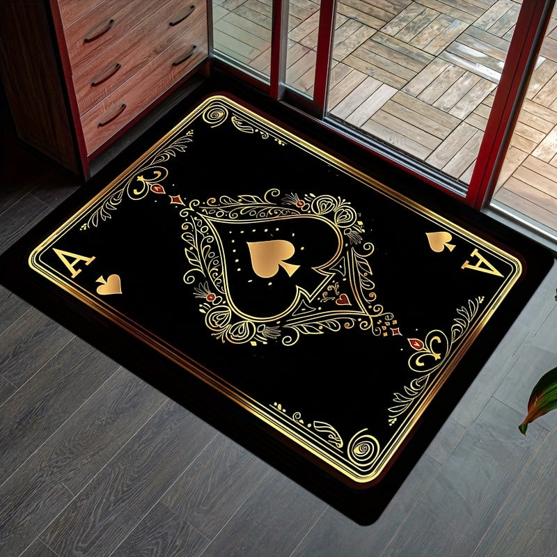 Ace of Spades Poker Card Doormat, Yumshoq qalin 8mm polyester, sirpanmaydigan oshxona gilamchasi