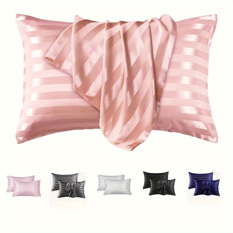 Striped Satin Pillowcase with Envelope Closure, Easy to Clean, Bedroom Decor