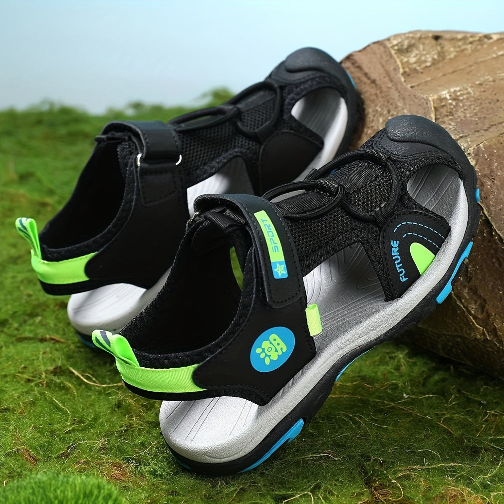 Kids Boys Blue and Orange Breathable Mesh Casual Sandals with Non-Slip Sole and Adjustable Strap