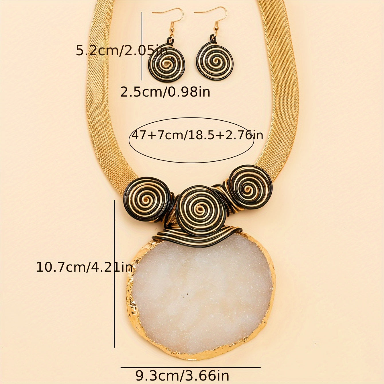 Artisan Jewelry Set Natural Stone Pendant Necklace and Earrings Faux June Birthstone Boho Autumn Gift