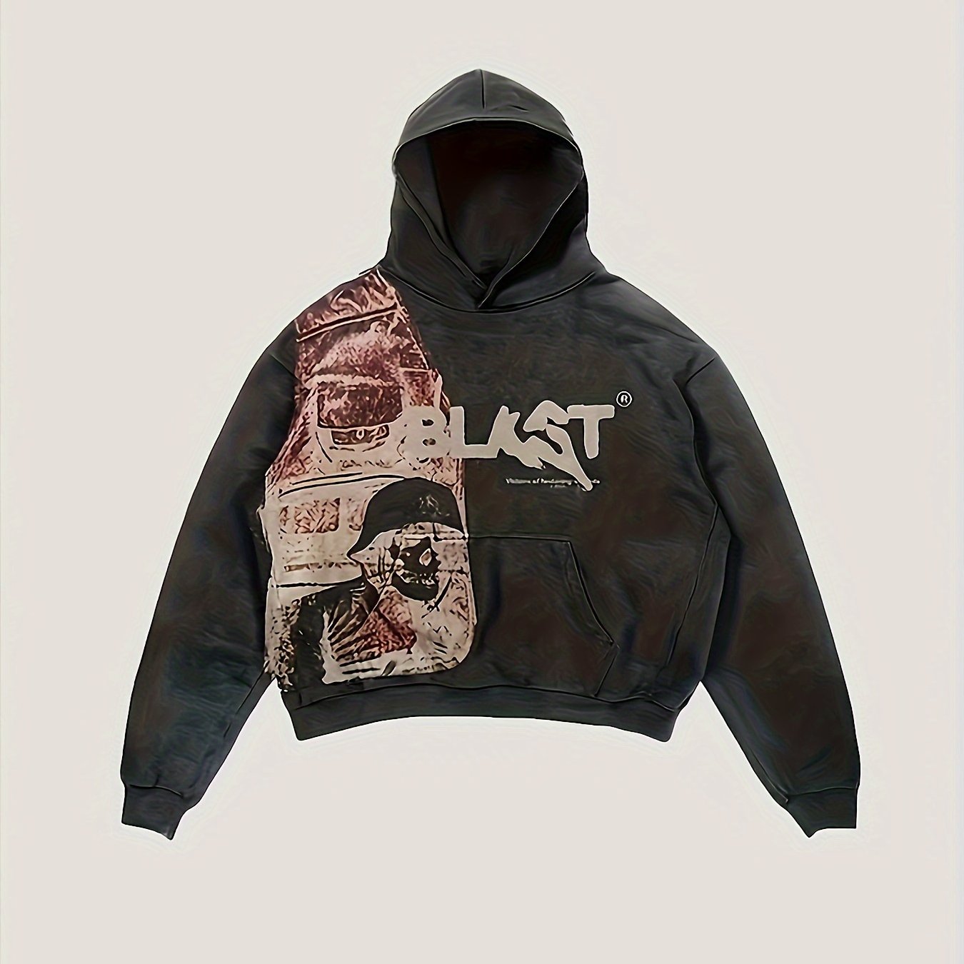 Hooded Sweatshirt with Kangaroo Pocket Portrait Print Long Sleeve Polyester Knit Casual Sportswear