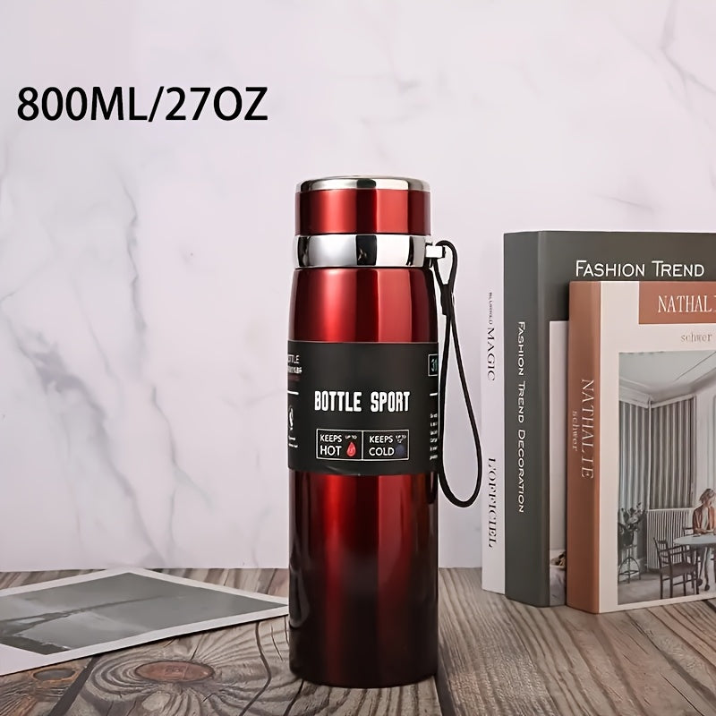 Stainless Steel 1000ml Vacuum Insulated Water Bottle with Strap BPA-Free Keeps Hot Cold Sports Outdoor