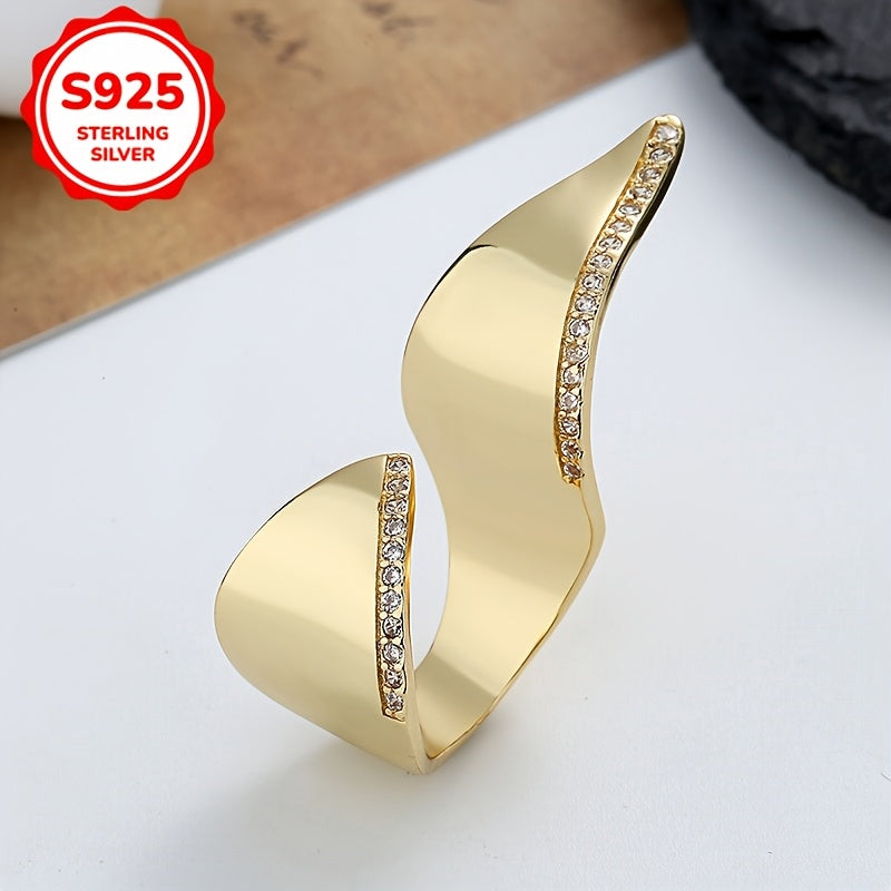 Women's Silver Ring with Irregular Geometric Synthetic Zirconia Inlay
