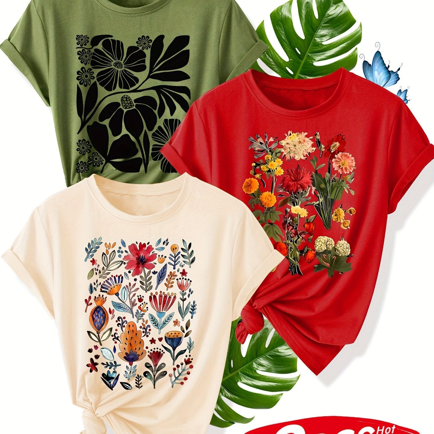 Women Floral Pattern Short Sleeve T-Shirt Summer Casual Top Multiple Colors