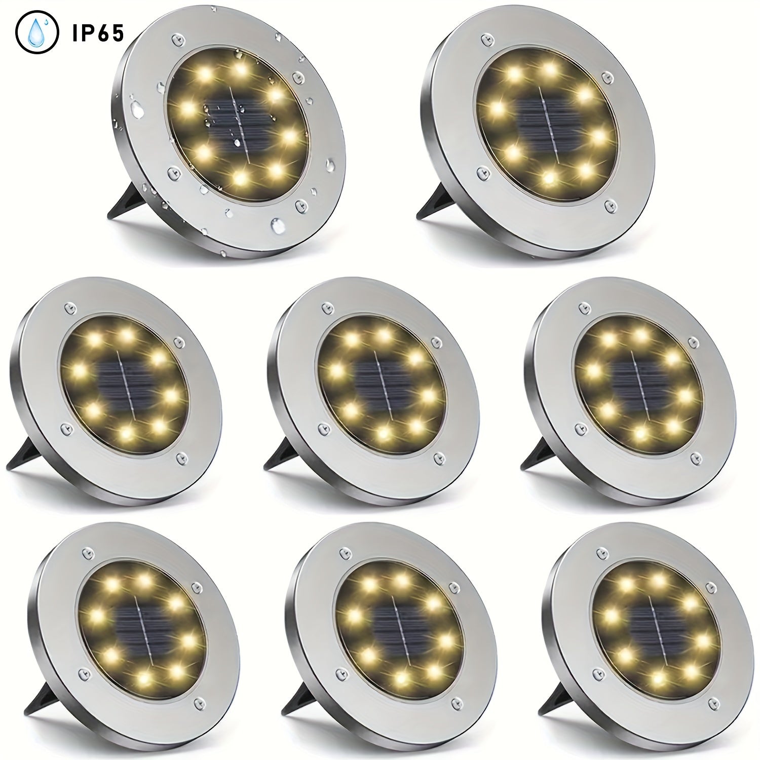 Pack de 4/8/12 luces solares de exterior para suelo con 8 LED para caminos, jardines y patios