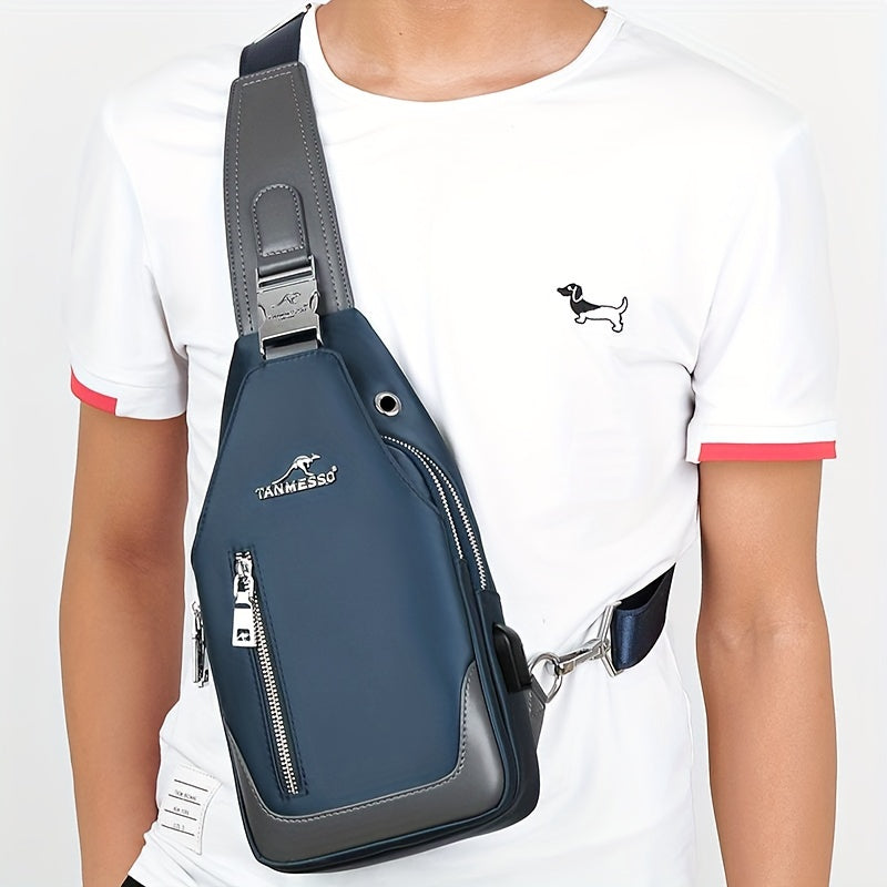 TANMESSO Erkaklar uchun Qora Ko'k Rangdagi Bir Necha Bo'limli Anti-O'g'irlik Oksford Ko'krak Sumkasi, Moslashtiriladigan Tasmali va Tasodifiy Chiqishlar uchun USB Porti