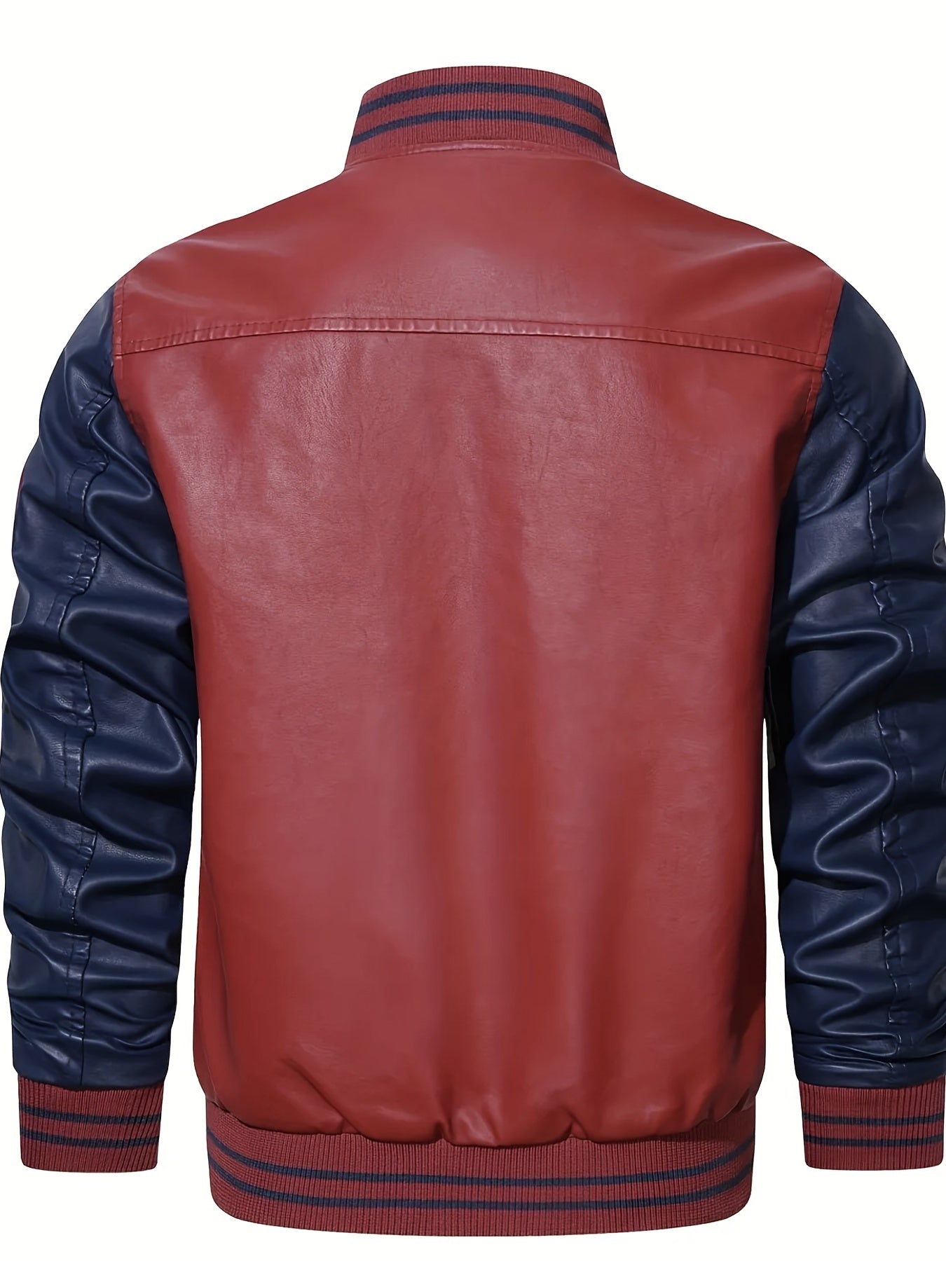 Plus Size Oversized PU Baseball Jacket for Men with Letter R Print Spring Autumn