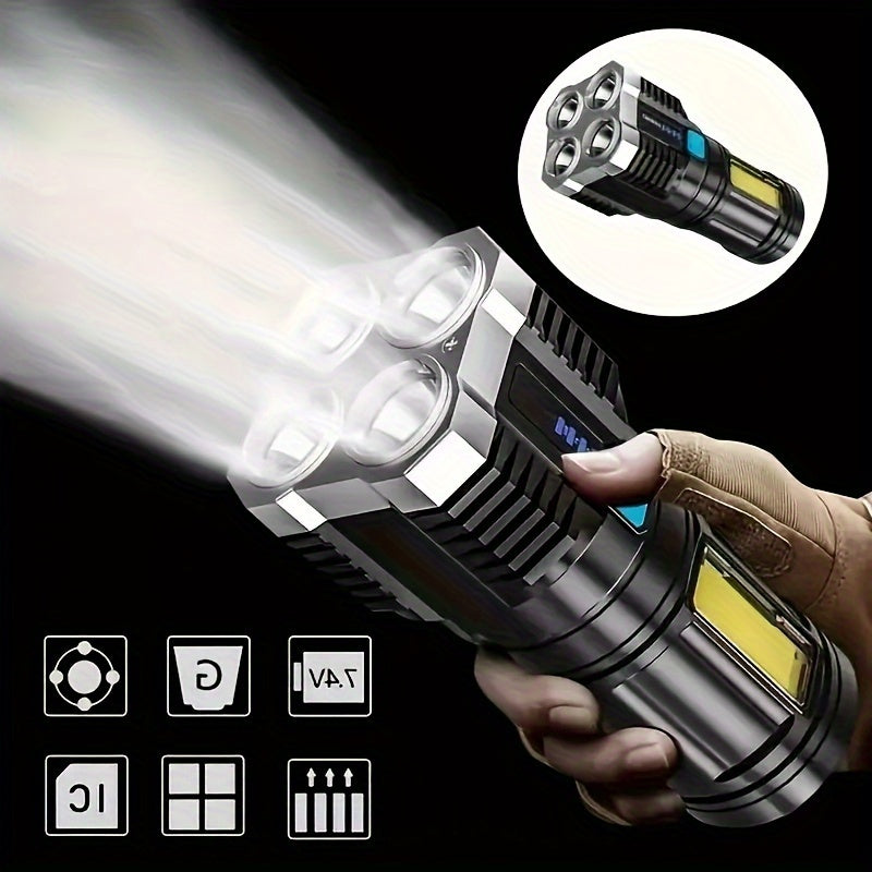 USB Rechargeable LED Flashlight with 4 Modes and COB Side Light for Outdoor Activities