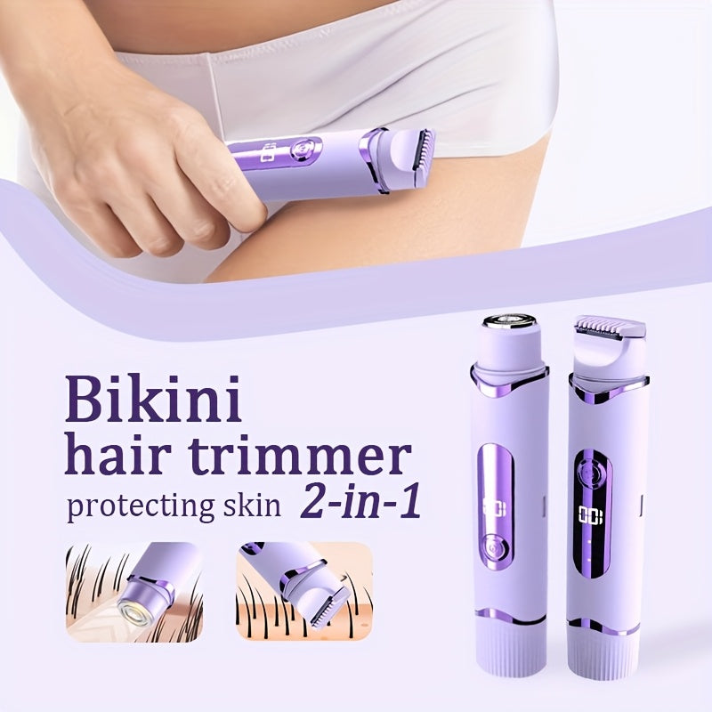 2-in-1 Women's Electric Shaver for Face, Legs, Underarms Rechargeable Cordless Pink Purple