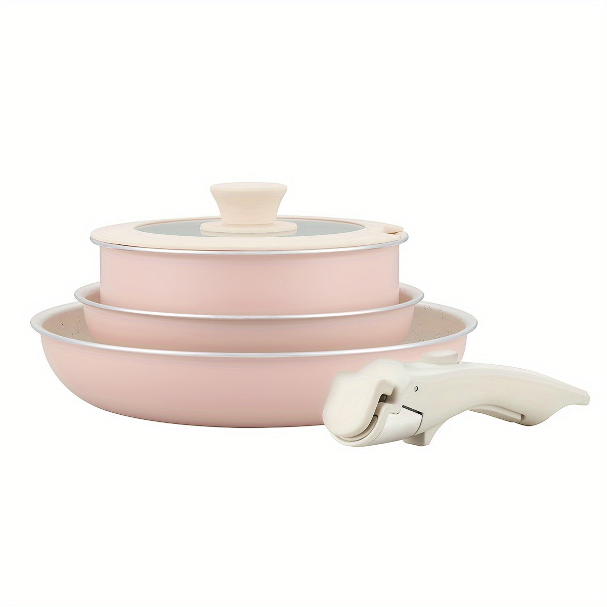 Yopishqoq emas pishirish to'plami - 5 dona, olib tashlanadigan tutqichlar bilan, pechda ishlatish uchun xavfsiz, qulay saqlash uchun yig'iladigan. Sayohat va uy oshxonalari uchun ideal.